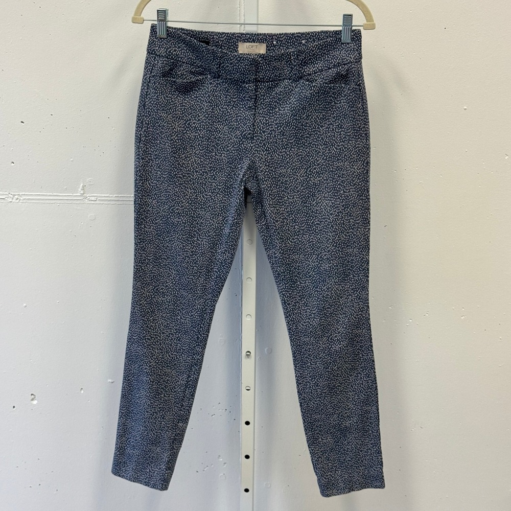Loft Outlet Modern Skinny Ankle Pants 2P Blue White Dash Print Petite 472867